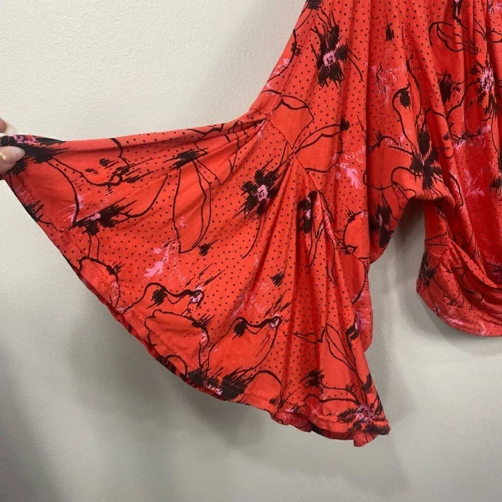 Free People Last Time Floral Blouse Draped Bell Sleeve Wrap Top